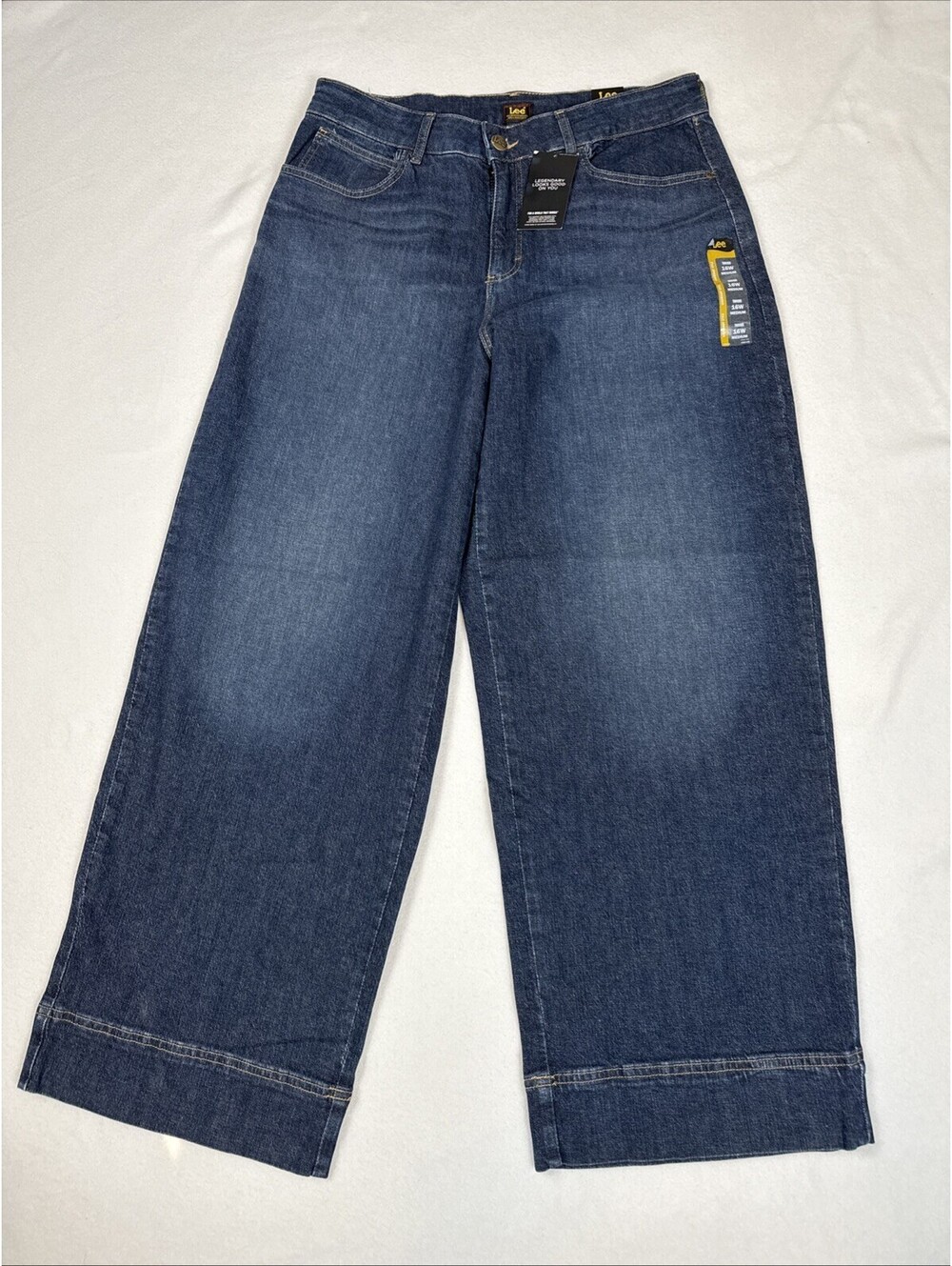 NWT Lee Women’s Wide-Leg Jeans Blue Dark Wash Denim Stretch High Rise Size 16